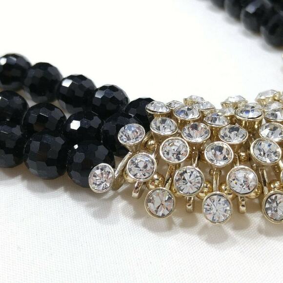 Vintage Rhinestones Black Glass Beaded Necklace, 3 Strands, Signed Talbots, NWTs - Picture 6 of 8